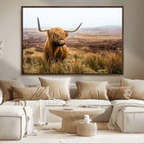 79391-MGV-FC-36X24_Walnut-Majestic Highland Cow in Misty Scottish Moorland – Rustic Natural Charm, Perfect for Unique Home or Office Decor