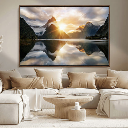 78842-MGV-FC-36X24_Walnut-Sunrise Mountain Reflection Wall Art – Stunning Nature Landscape Canvas Print for Home, Office, Living Room or Relaxing Space