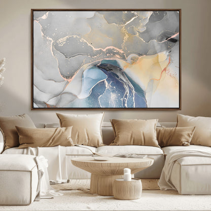 63211-MGV-CV-36X24-Abstract Fluid Art Wall Decor – Blue, Gray & Gold Canvas Print, Modern Home and Office Wall Art Decor for Living Room, Bedroom or