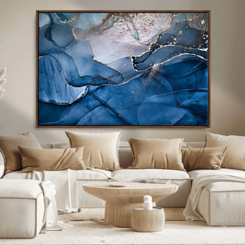 27810-MGV-CV-36X24-Abstract Blue Gold Fluid Art Wall – Modern Canvas Print, Elegant Home & Office Wall Art, Stylish Living Room or Bedroom Decor