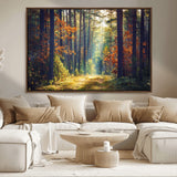86249-MGV-FC-36X24_Walnut-Sunlit Autumn Forest Path Wall Art – Peaceful Nature Scene with Fall Foliage, Calming Woods Decor for Home or Office