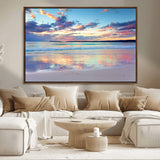 64882-MGV-FC-36X24_Walnut-Tranquil Sunset Beach Wall Art – Panoramic Ocean Reflection Canvas Print, Calm Coastal Decor for Bedroom, Living Room or Office