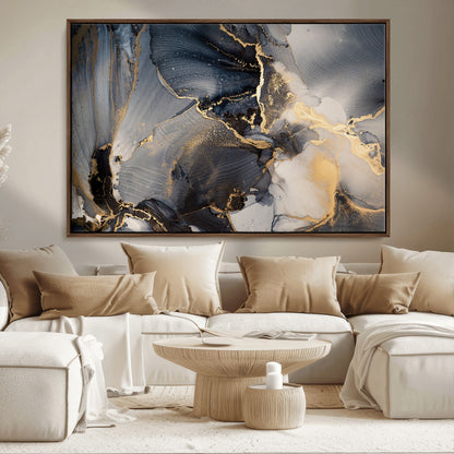 24068-MGV-FC-36X24_Walnut-Luxury Abstract Wall Art – Gold & Gray Fluid Ink Painting Canvas, Modern Metallic Home Decor, Elegant Office or Living Room Accent