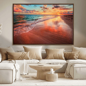 77723-MGV-CV-36X24-Sunset Beach Wall Art – Vibrant Ocean Canvas Print, Coastal Landscape Decor for Living Room, Bedroom or Office, Relaxing Tropical