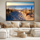 31889-MGV-CV-36X24-Sandy Beach Pathway Wall Art – Coastal Dune Fence and Ocean View Canvas Print, Relaxing Seaside Landscape Decor for Living Room or
