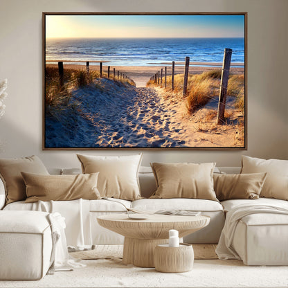 31889-MGV-CV-36X24-Sandy Beach Pathway Wall Art – Coastal Dune Fence and Ocean View Canvas Print, Relaxing Seaside Landscape Decor for Living Room or