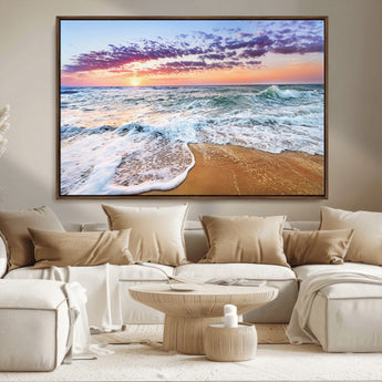 44120-MGV-FC-36X24_Walnut-Ocean Sunset Wall Art – Beach Landscape Canvas Print, Serene Coastal Decor for Living Room, Office or Bedroom