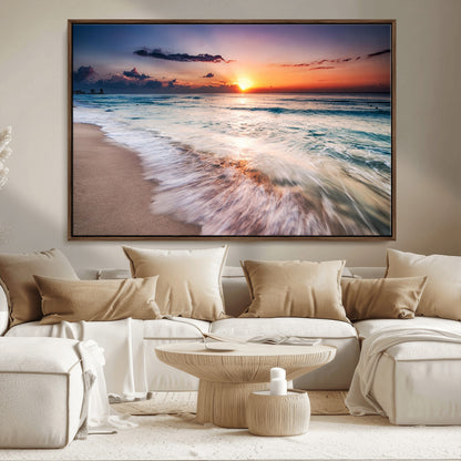 99906-MGV-CV-36X24-Morning Tide Canvas Print – Soft Sunrise Ocean Waves Wall Art, Coastal Serenity Decor for Home & Office