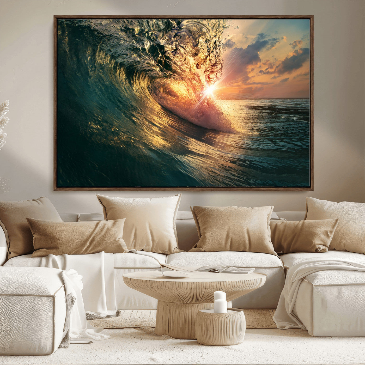 55359-MGV-CV-36X24-Radiant Ocean Wave Wall Art – Panoramic Surf Canvas Print, Vibrant Sunset Beach Decor for Home, Office or Man Cave