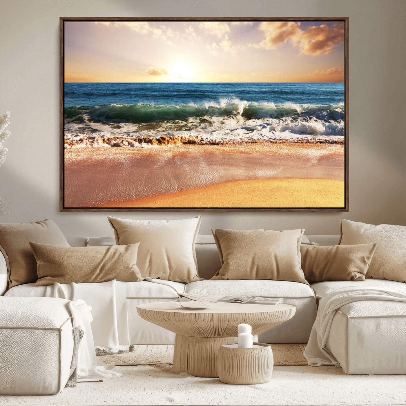 79005-MGV-CV-36X24-Golden Sunrise Ocean Waves Wall Art – Panoramic Seashore Canvas Print, Calming Coastal Decor for Home, Office or Relaxation Space