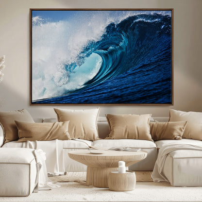 89502-MGV-CV-36X24-Powerful Ocean Wave Wall Art – Panoramic Blue Sea Wave Canvas Print, Coastal Surf Photography Artwork for Living Room, Bedroom, or