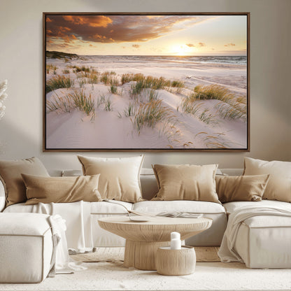 61246-MGV-CV-36X24-Coastal Sand Dunes Wall Art – Serene Beach Sunset Canvas Print with Grasses and Ocean View, Tranquil Seaside Decor for Living Room