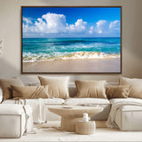 60364-MGV-CV-36X24-Tropical Ocean Wave Wall Art – Serene Blue Sea and White Sand Beach Canvas Print, Coastal Landscape Decor for Living Room, Bedroom