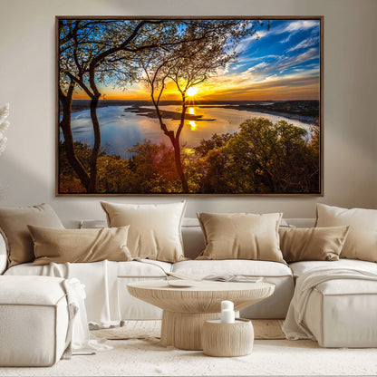 71863-MGV-CV-36X24-Lake Sunset Wall Art – Scenic Nature Canvas Print with Trees and Golden Sky, Serene Landscape Decor for Living Room, Bedroom or