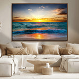 50627-MGV-CV-36X24-Ocean Sunset Wall Art – Serene Beach Canvas Print with Waves and Golden Sky, Coastal Decor for Living Room or Office