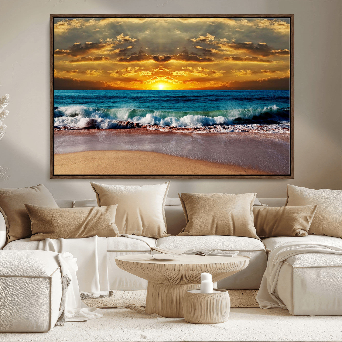 83389-MGV-CV-36X24-Ocean Sunrise Wall Art – Vibrant Beach Waves Canvas Print, Coastal Seascape Decor for Living Room or Office