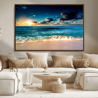 88985-MGV-CV-36X24-Ocean Sunset Wall Art – Tranquil Beach Waves Canvas Print, Coastal Seascape Decor for Living Room or Office