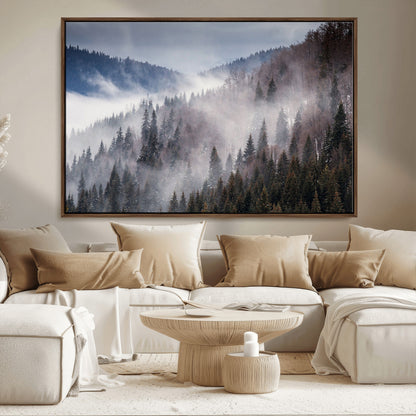 18459-MGV-CV-36X24-Misty Pine Forest Wall Art – Serene Mountain Landscape Canvas Print, Tranquil Nature Artwork for Living Room, Bedroom, Cabin or