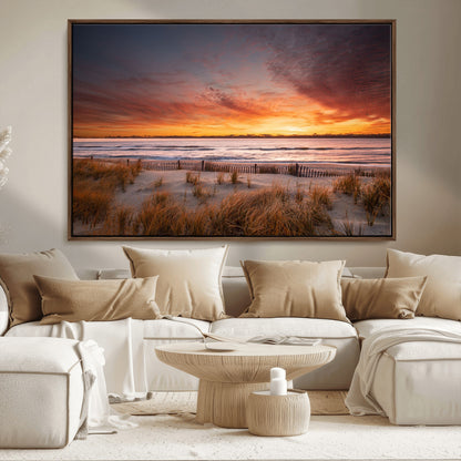 90176-MGV-CV-36X24-Beach Sunset Wall Art – Coastal Sand Dune Canvas Print with Ocean Waves and Dramatic Sky, Seaside Landscape Decor for Living Room