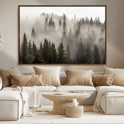 62862-MGV-CV-36X24-Misty Forest Wall Art – Tranquil Pine Tree Canvas Print with Mountain Fog, Nature Landscape Artwork for Living Room, Bedroom, or
