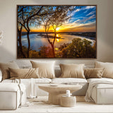 66839-MGV-CV-36X24-Lake Sunset Wall Art – Golden Hour Canvas Print with Trees and Water Reflection, Scenic Landscape Photography for Living Room,