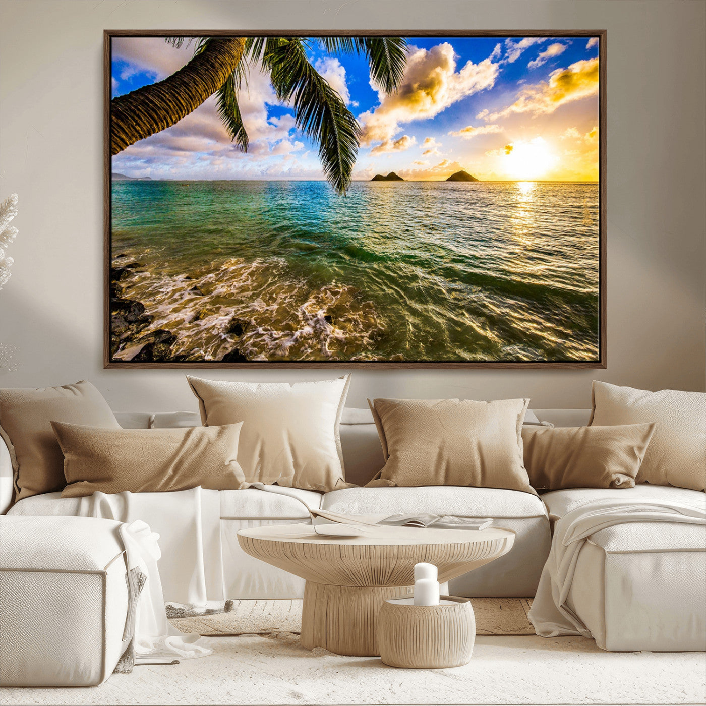 68606-MGV-CV-36X24-Tropical Palm Tree Ocean Wall Art – Sunset Beach Seascape Print, Coastal Paradise Decor for Living Room or Office