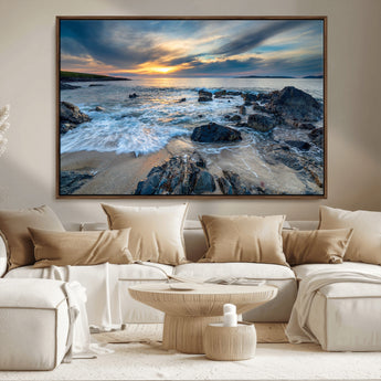 17902-MGV-CV-36X24-Rocky Shore Ocean Sunset Wall Art – Coastal Seascape Canvas Print, Nature Beach Decor for Living Room or Office