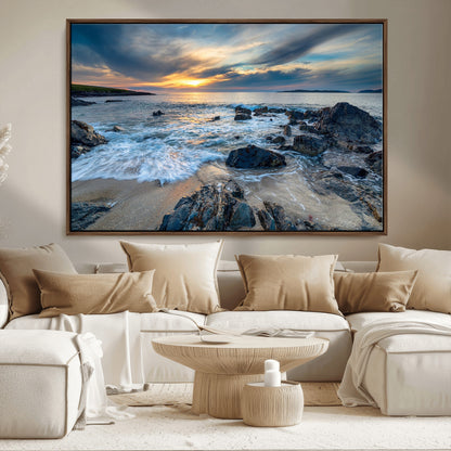 17902-MGV-CV-36X24-Rocky Shore Ocean Sunset Wall Art – Coastal Seascape Canvas Print, Nature Beach Decor for Living Room or Office