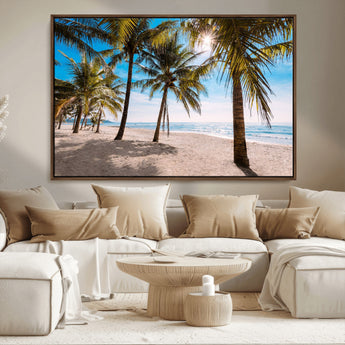 98175-MGV-CV-36X24-Tropical Palm Beach Wall Art – Relaxing Ocean Shore Canvas Print with Palm Trees, Coastal Summer Decor for Living Room, Bedroom or