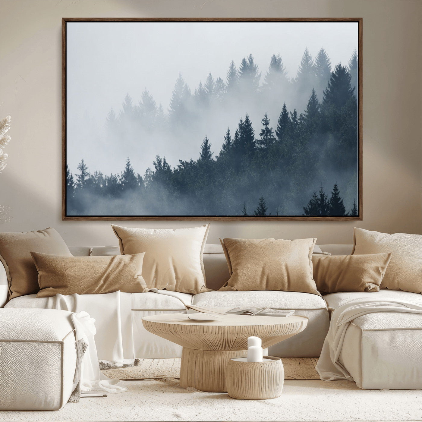 23671-MGV-CV-36X24-Misty Forest Wall Art – Serene Foggy Pine Trees Landscape Canvas Print, Tranquil Nature Decor for Living Room, Bedroom or Office