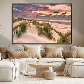 60570-MGV-CV-36X24-Beach Sunset Wall Art – Coastal Sand Dunes and Ocean Horizon Canvas Print, Tranquil Seascape Photography Decor for Living Room or