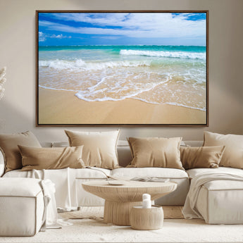 20660-MGV-CV-36X24-Ocean Wave Beach Wall Art – Serene Blue Sea and Sandy Shore Canvas Print, Coastal Landscape Photography Decor for Living Room or