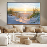 48907-MGV-CV-36X24-Beach Sunset Wall Art – Coastal Sand Dunes and Ocean View Canvas Print, Serene Seaside Landscape Painting for Living Room, Bedroom