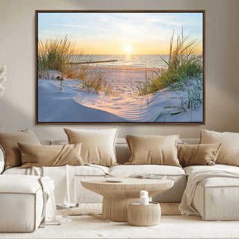 48907-MGV-CV-36X24-Beach Sunset Wall Art – Coastal Sand Dunes and Ocean View Canvas Print, Serene Seaside Landscape Painting for Living Room, Bedroom