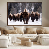 66871-MGV-FC-36X24_Walnut-Bison Herd Wall Art – Wildlife Buffalo Canvas Print, Rustic Western Nature Photography Decor for Living Room, Office, Cabin, or