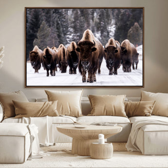 66871-MGV-FC-36X24_Walnut-Bison Herd Wall Art – Wildlife Buffalo Canvas Print, Rustic Western Nature Photography Decor for Living Room, Office, Cabin, or