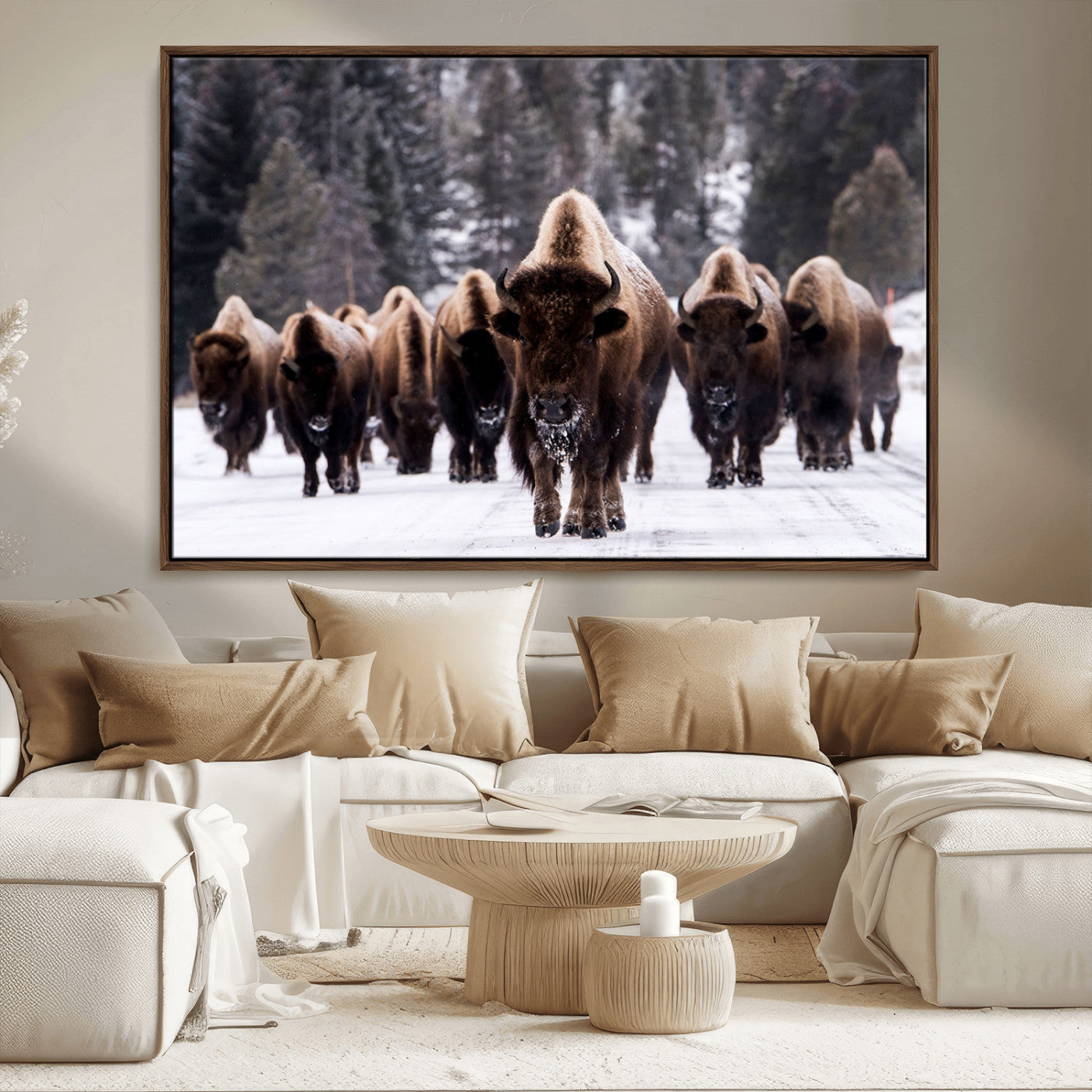 66871-MGV-CV-36X24-Bison Herd Wall Art – Wildlife Buffalo Canvas Print, Rustic Western Nature Photography Decor for Living Room, Office, Cabin, or