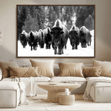 62434-MGV-FC-36X24_Walnut-Bison Herd Wall Art – Majestic Black and White Buffalo Canvas Print, Wildlife Nature Photography Decor for Living Room, Office or