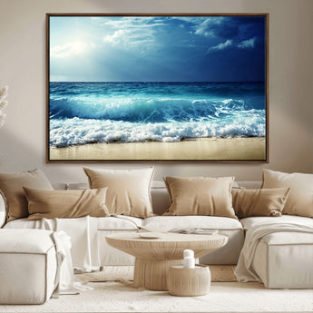 84116-MGV-CV-36X24-Ocean Wave Wall Art – Blue Sea and Beach Canvas Print, Coastal Seascape Photography Artwork for Living Room, Bedroom, or Office