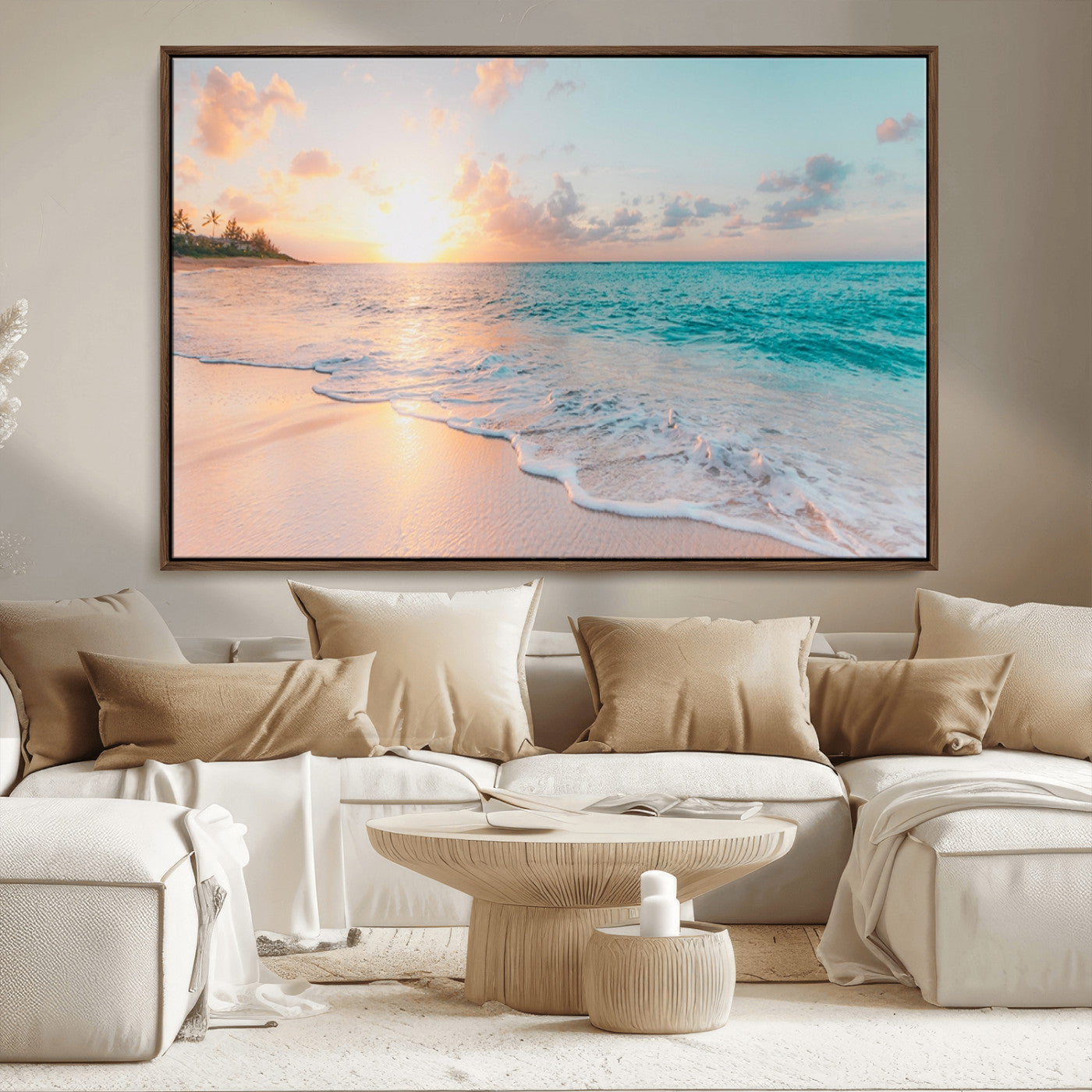 89767-MGV-CV-36X24-Ocean Sunset Wall Art – Serene Beach Canvas Print with Pastel Sky and Waves, Coastal Seascape Artwork for Bedroom, Living Room, or