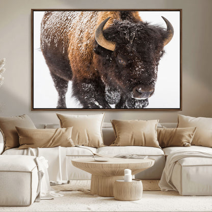 65605-MGV-CV-36X24-Snow Bison Wall Art – Close Up Buffalo Canvas Print, Rustic Western Wildlife Photography, Farmhouse Cabin Lodge Decor for Living