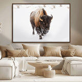 19889-MGV-CV-36X24-Snow Bison Wall Art – Majestic Buffalo Winter Landscape Canvas Print, Rustic Wildlife Photography Decor for Cabin, Lodge, Living