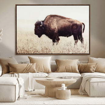 48406-MGV-CV-36X24-American Bison Wall Art – Rustic Buffalo Canvas Print in Prairie Field, Western Wildlife Photography Decor for Cabin, Lodge,