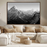 10775-MGV-CV-36X24-Snow Capped Mountain Wall Art – Black and White Canvas Print of Majestic Peaks, Nature Landscape Photography for Office, Bedroom,
