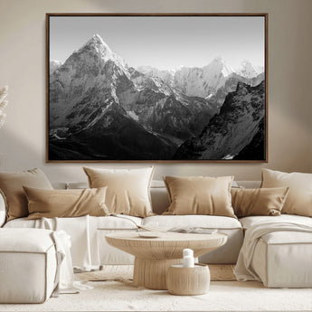 10775-MGV-CV-36X24-Snow Capped Mountain Wall Art – Black and White Canvas Print of Majestic Peaks, Nature Landscape Photography for Office, Bedroom,