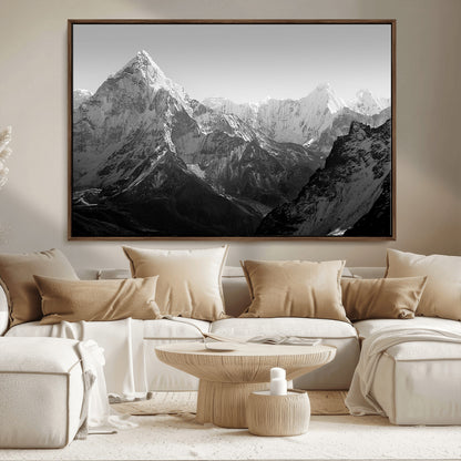 10775-MGV-CV-36X24-Snow Capped Mountain Wall Art – Black and White Canvas Print of Majestic Peaks, Nature Landscape Photography for Office, Bedroom,