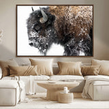 24304-MGV-CV-36X24-Bison Wall Art Canvas Print, Framed Winter Bison Art Picture Print, Snowy Buffalo Perfect Rustic Farmhouse Decor Artwork