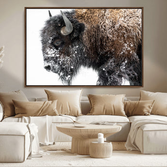 24304-MGV-CV-36X24-Bison Wall Art Canvas Print, Framed Winter Bison Art Picture Print, Snowy Buffalo Perfect Rustic Farmhouse Decor Artwork