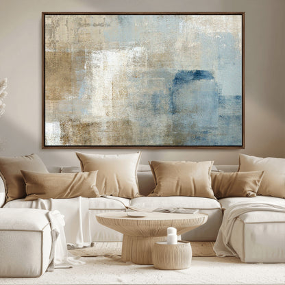 38126-MGV-CV-36X24-Neutral Abstract Wall Art – Modern Beige and Blue Canvas Print and Minimalist Textured Painting for Living Room, Bedroom or Office