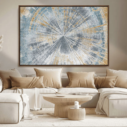 17631-MGV-CV-36X24-Radiant Burst Wall Art – Abstract Sunburst Canvas Print in Blue and Gold, Modern Geometric Painting for Living Room, Office or
